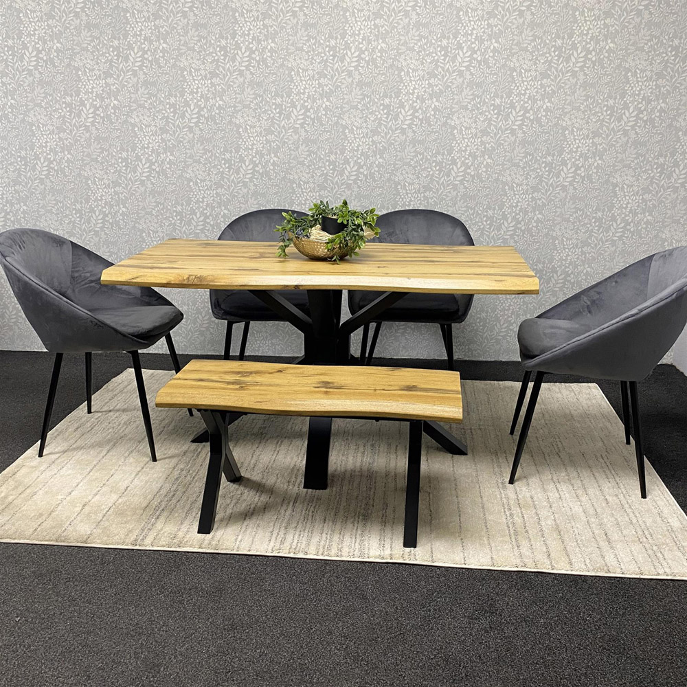 Kosy Koala 6 Seater Velvet Wooden Rectangle Dining Set with Bench Grey Image 5