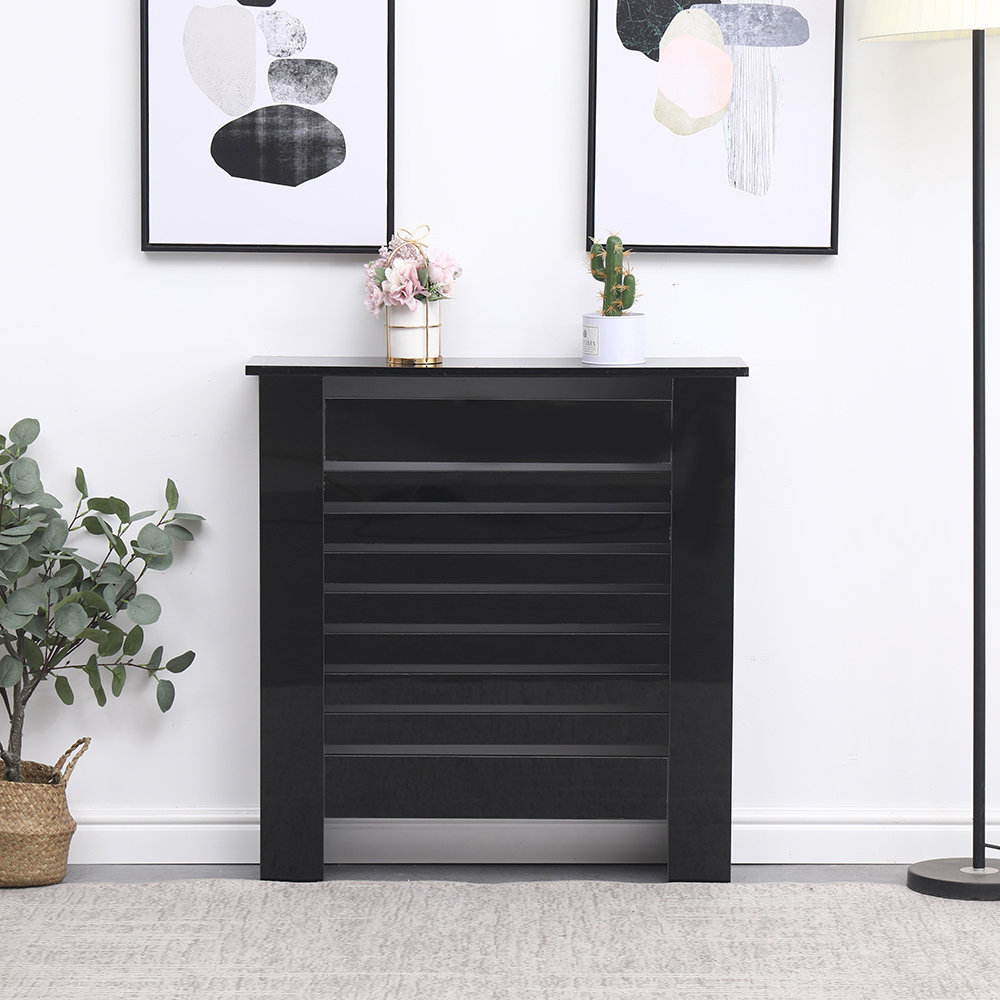 Portland Horizontal Slat High Gloss Black Radiator Cover Small Image 6