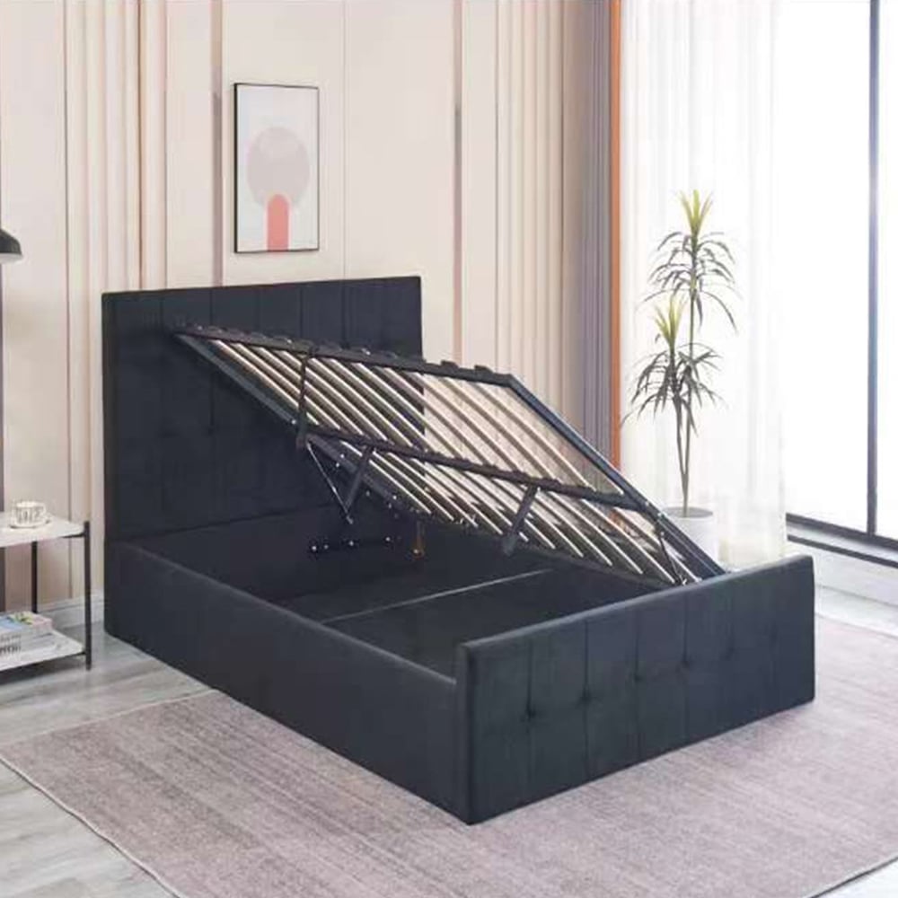 Portland Single Black Velvet Cushioned Ottoman Bed Image 4