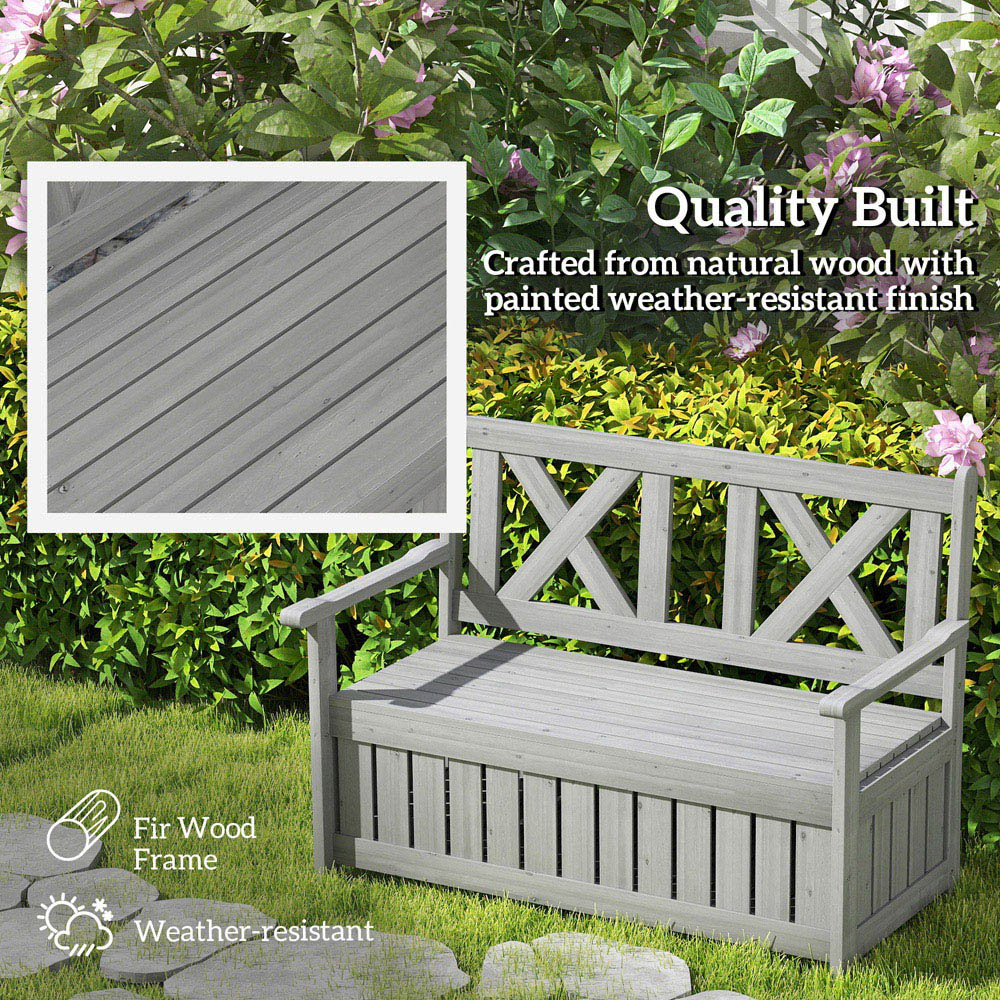 Outsunny Charcoal Grey Wood Storage Garden Bench Image 6
