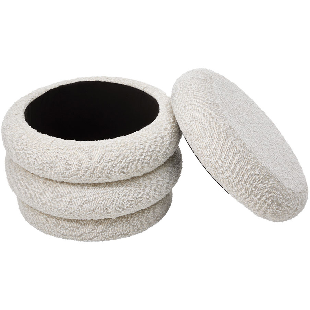 Living and Home Cream Boucle Upholstered Round Storage Ottoman Image 4