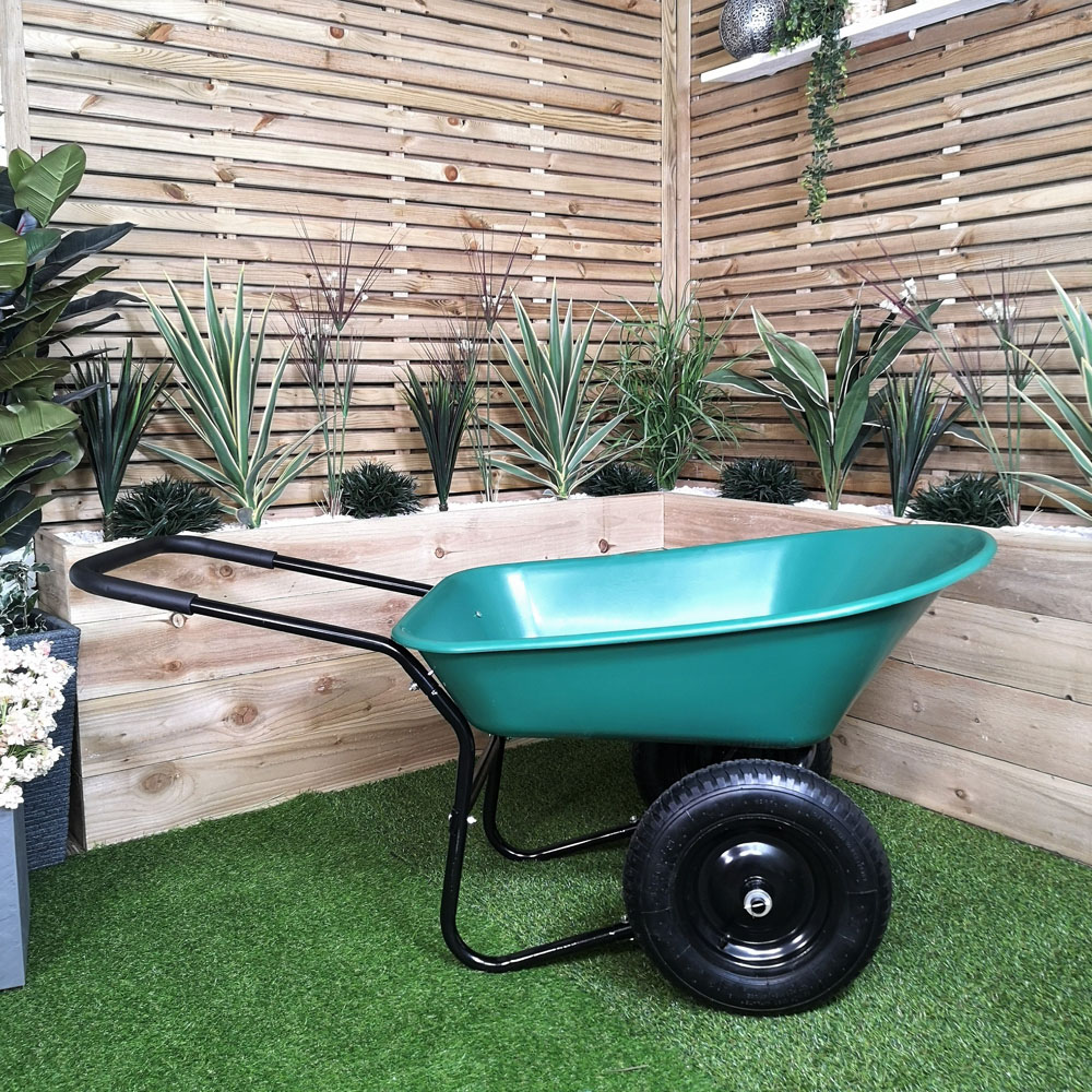 Samuel Alexander Green Heavy Duty Plastic Garden Wheelbarrow 150kg with 2 Wheels Image 7