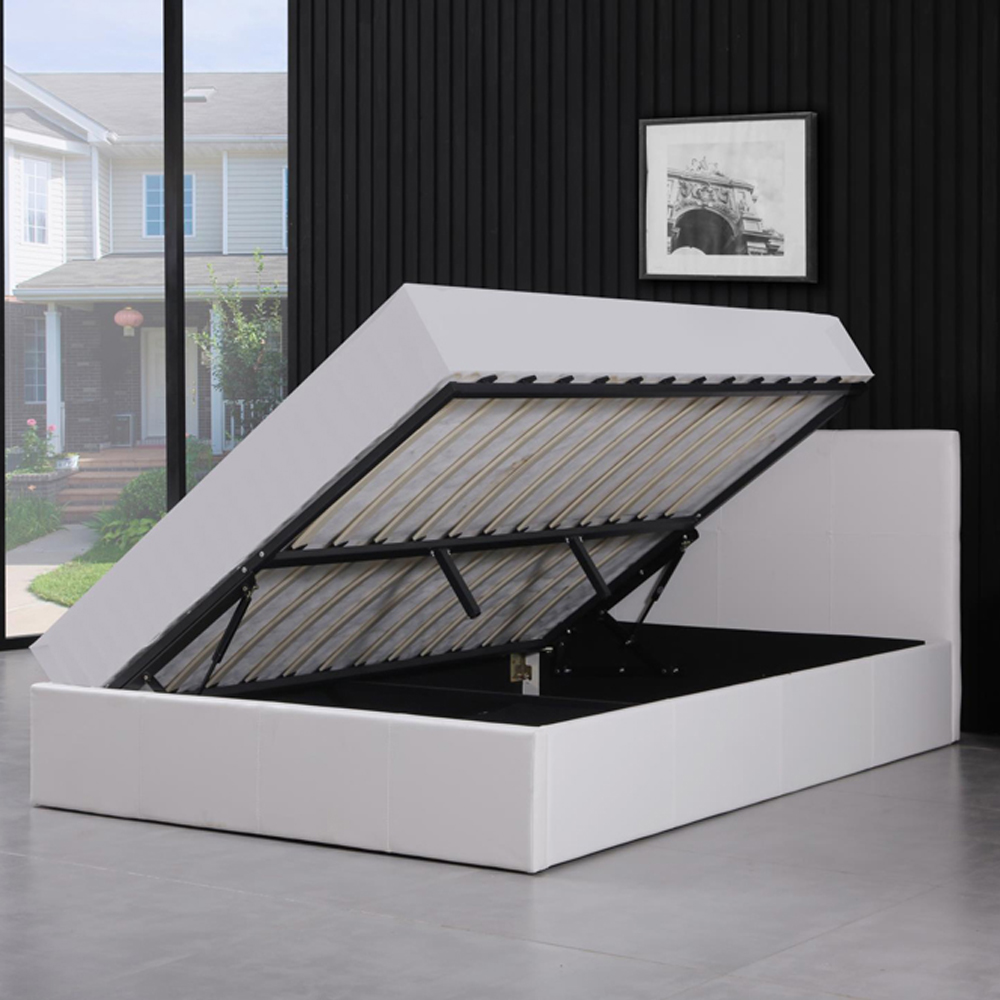 Portland Small Double White Leather Ottoman Bed with Mattress Image 2