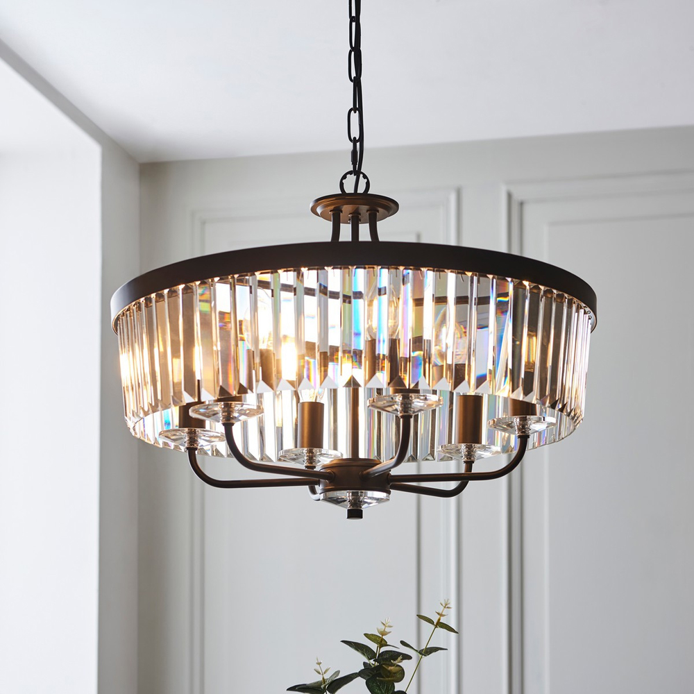 Merano Ascoli Matt Black Cut Glass Multi Arm Pendant Flush Ceiling Lamp Image 2