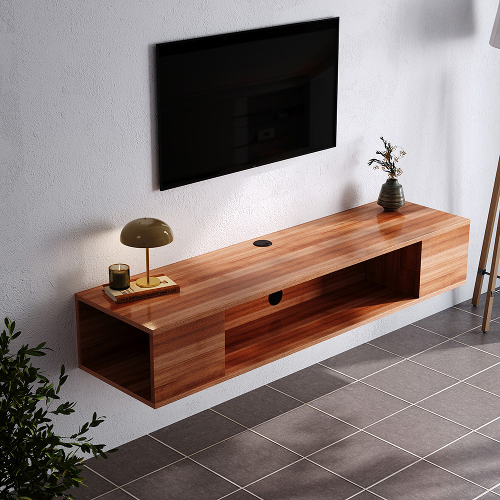 Living and Home 3 Shelf Brown Wall Mounted TV Stand Open Storage Image 8