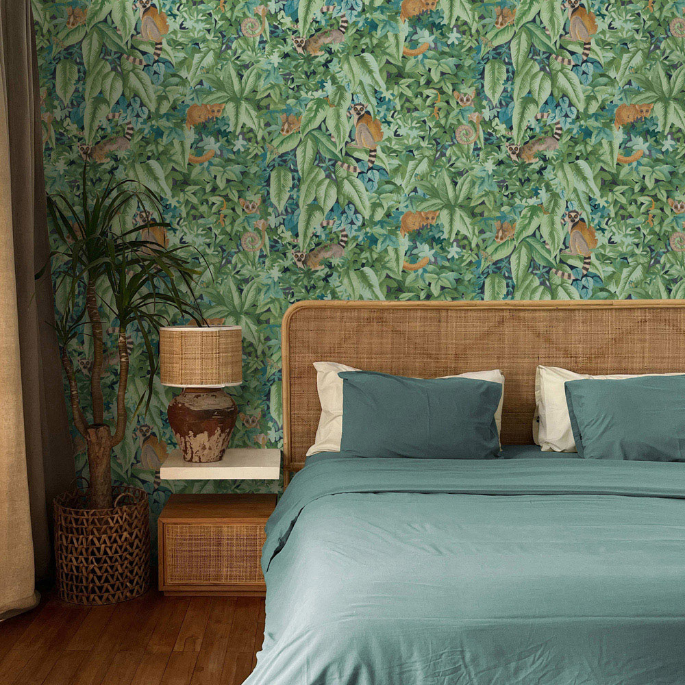 Holden Decor Lemur Leaves Aqua Green Wallpaper Image 3