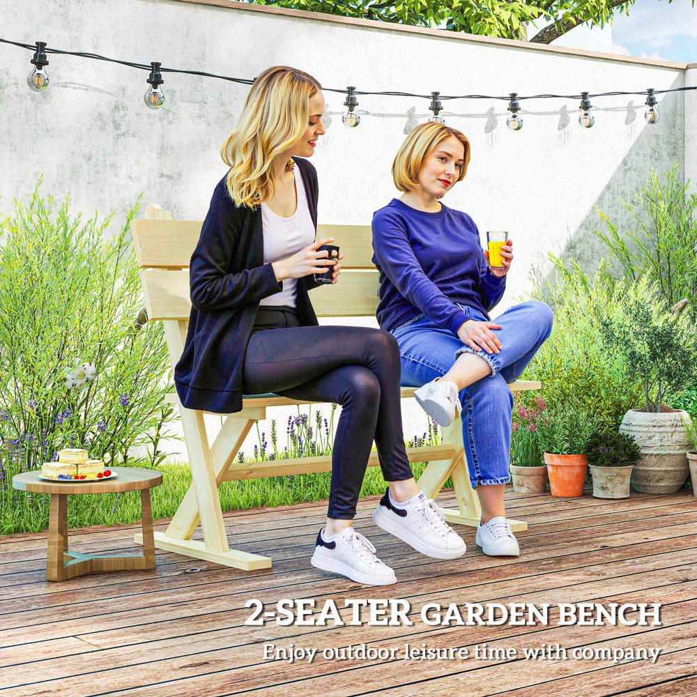 Outsunny 2 Seater Natural Wooden Garden Bench Image 7