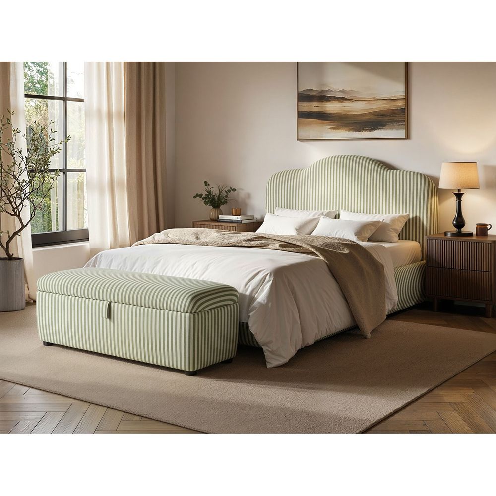 SOLACE+CO Skylynn Cloud Green Double Ottoman Bed with Curved Padded Headboard Image 5