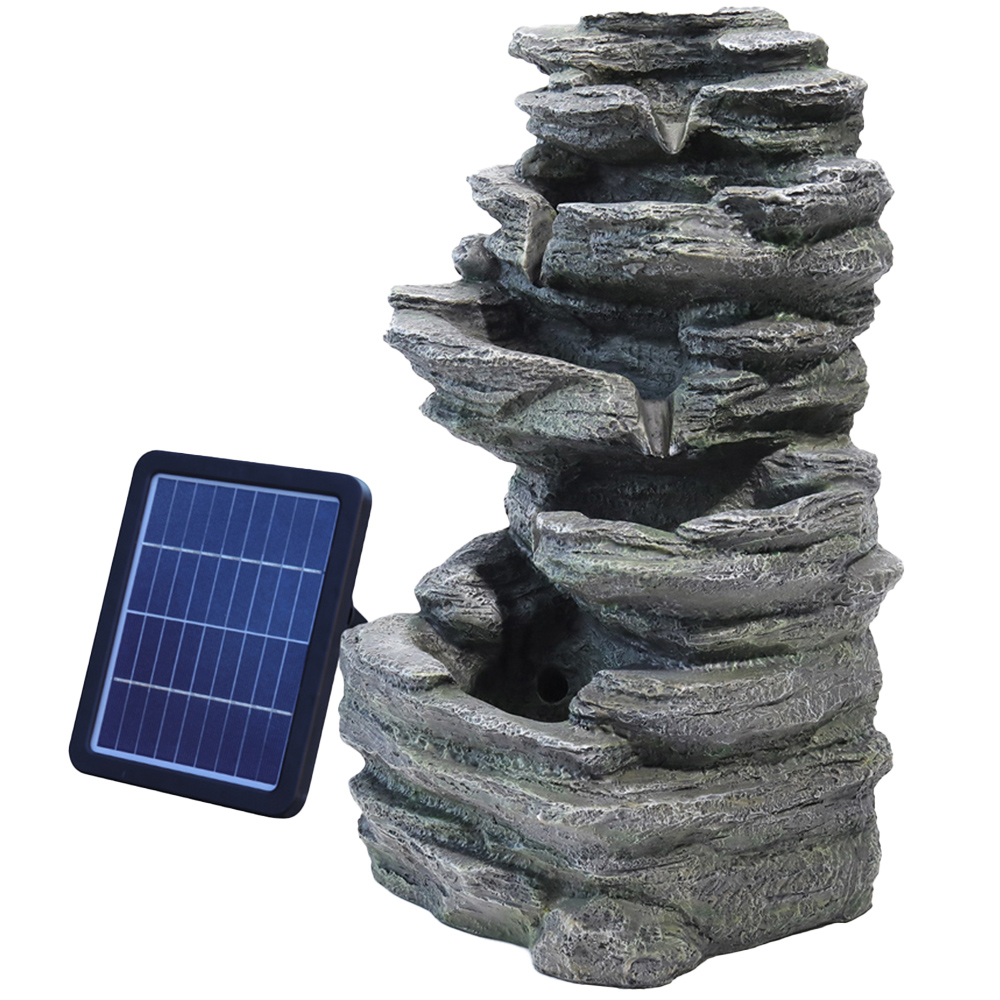 Living and Home Solar Grey Rockery Water Fountain with LED Lights Image 3