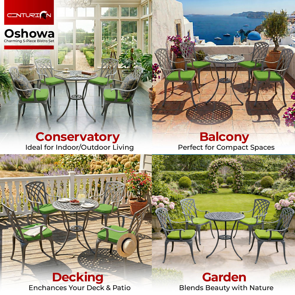 Centurion Oshowa 4 Seater Grey and Green Cast Aluminium Garden Bistro Set with Cushions Image 4