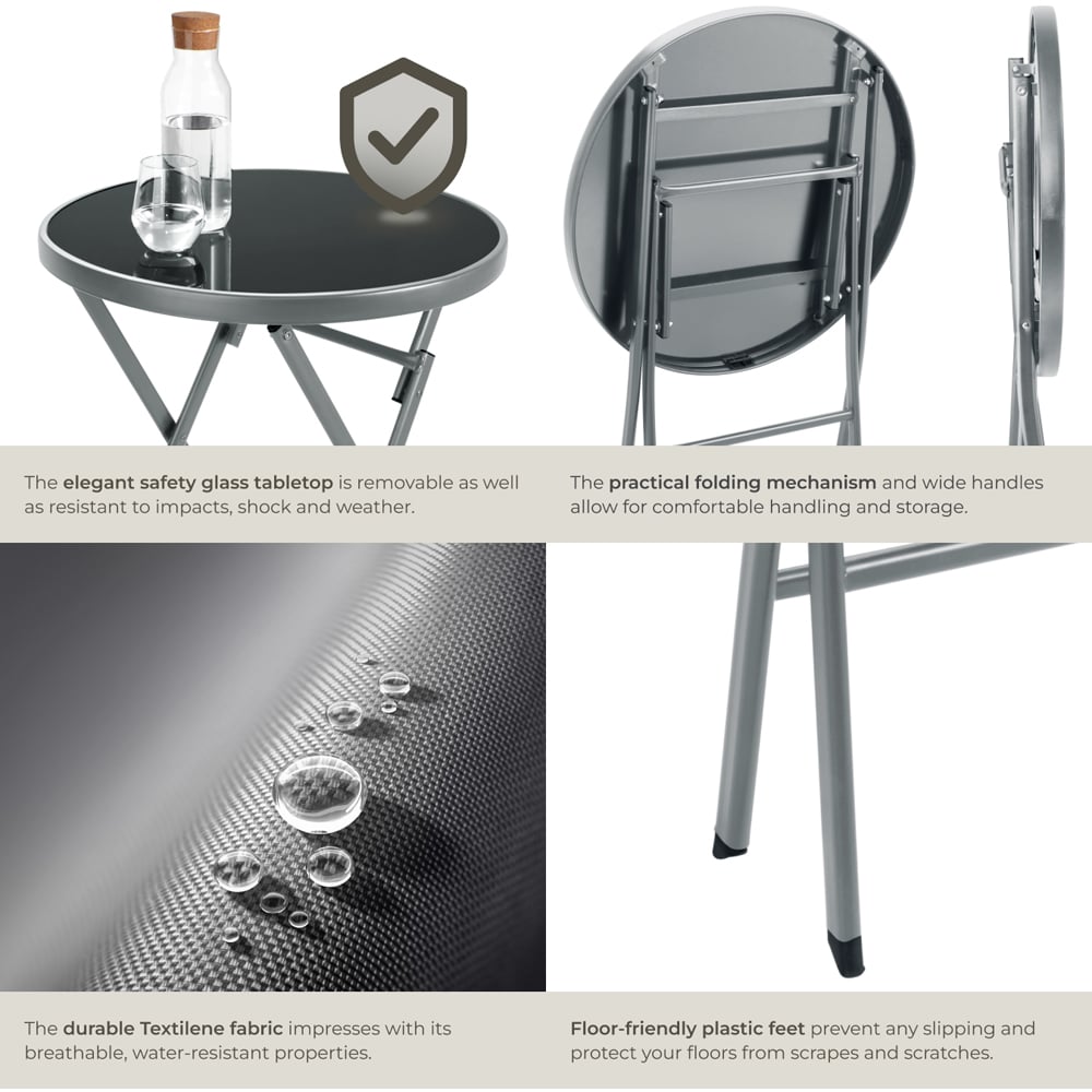 tectake 2 Seater Grey Foldable Bistro Set Image 5