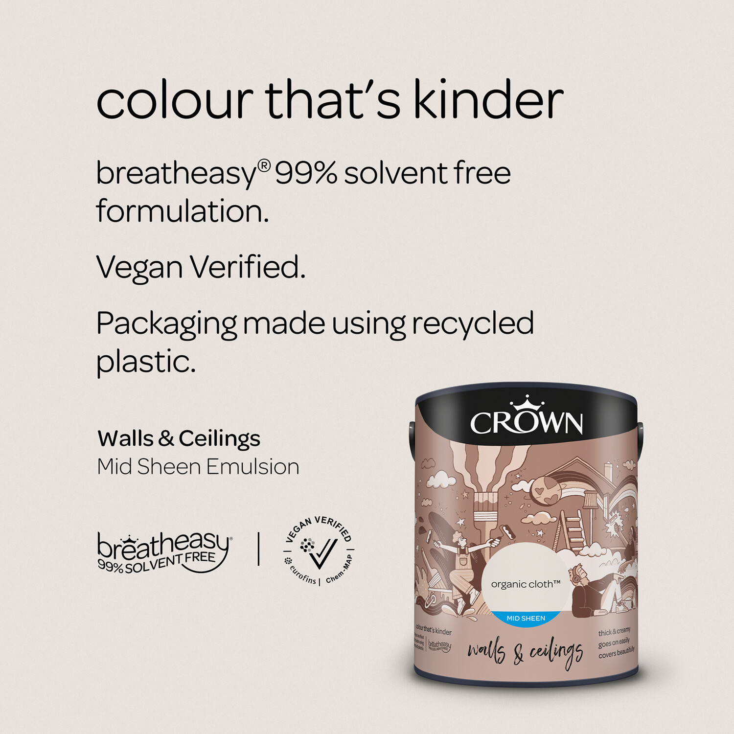 Crown Walls & Ceilings Organic Cloth Mid Sheen Emulsion Paint 5L Image 9