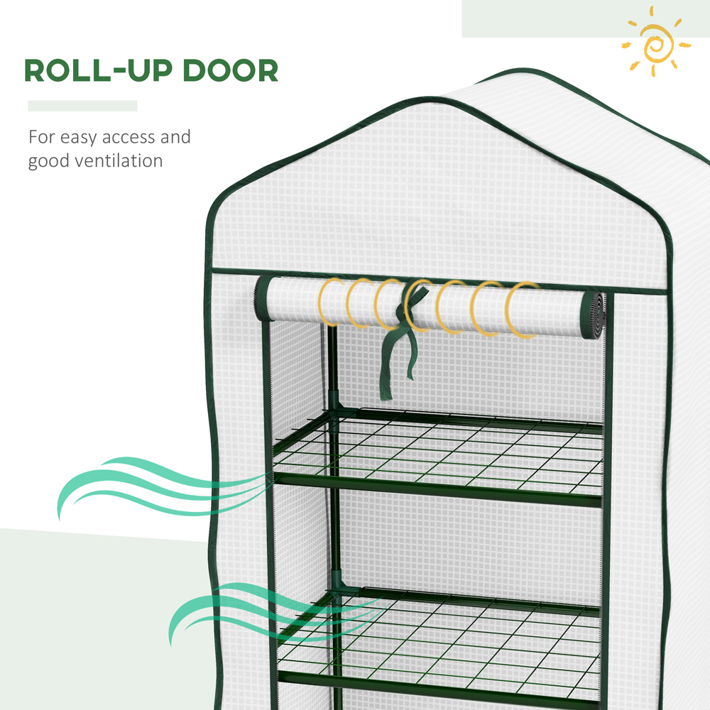 Outsunny White 3 Shelf PE Cover 1.9 x 1.2ft Portable Mini Greenhouse with Roll Up Door Image 6