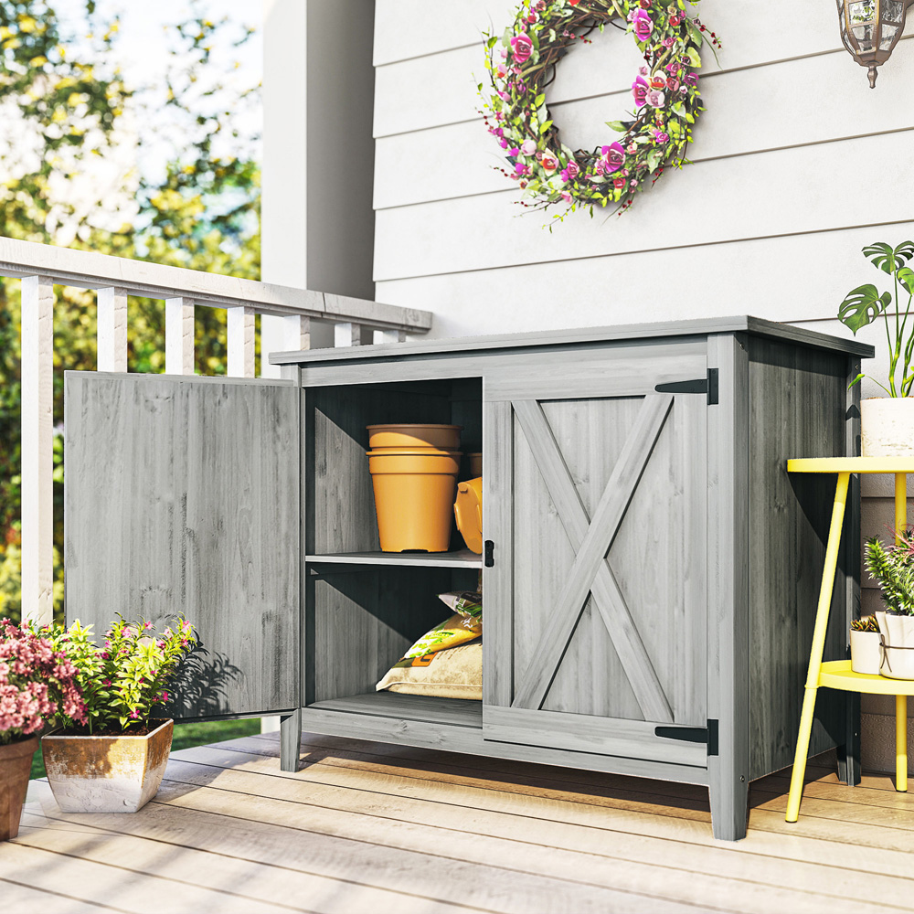 Outsunny 3.6 x 2.9ft Light Grey Wooden Tool Storage Shed Image 4