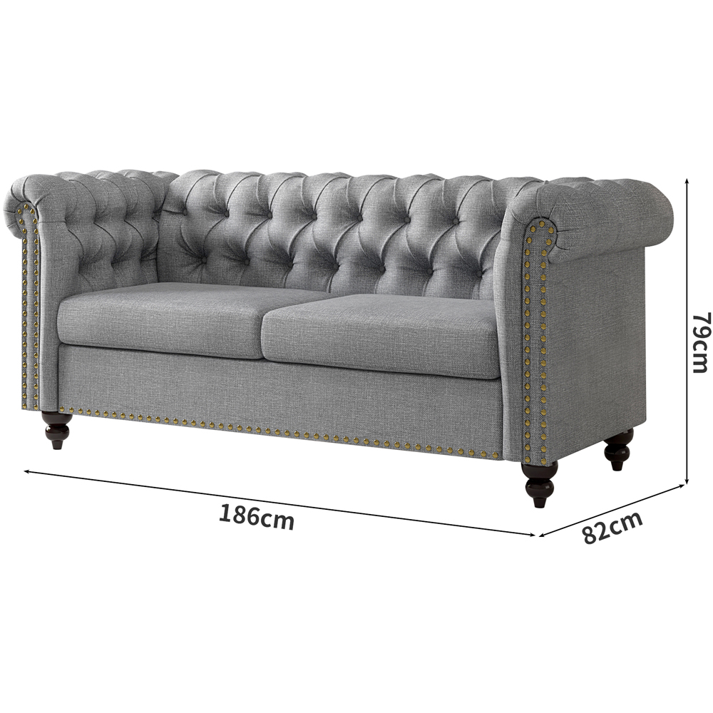 Victoria 2 Seater Grey Linen Button Tufted Chesterfield Sofa Image 9