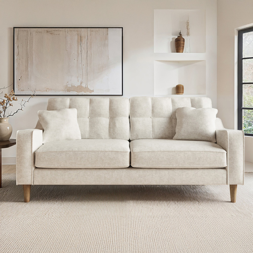 Solace+Co Jude 3 Seater Beige Mid Century Fabric Sofa Image 4