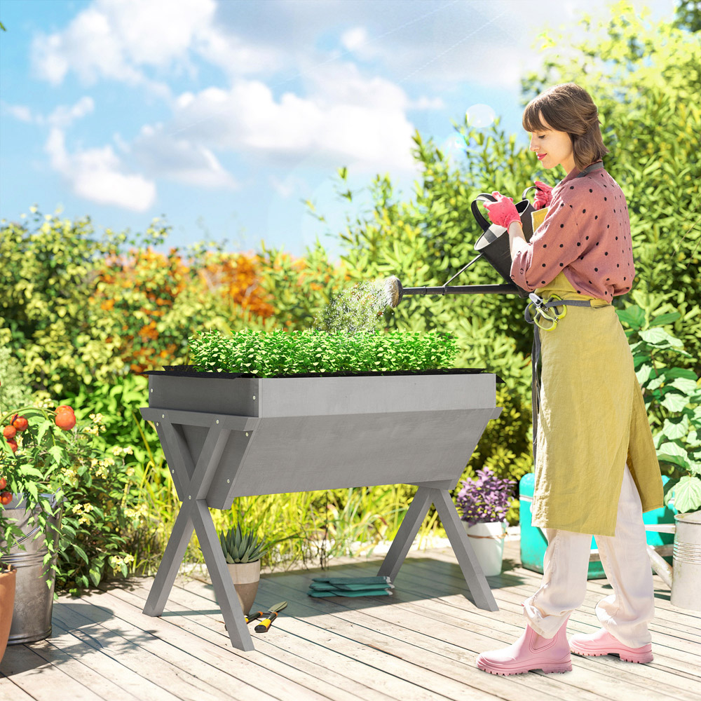 Outsunny Light Grey Wooden Planter Raised Bed 91 x 67.6 x 29cm Image 3