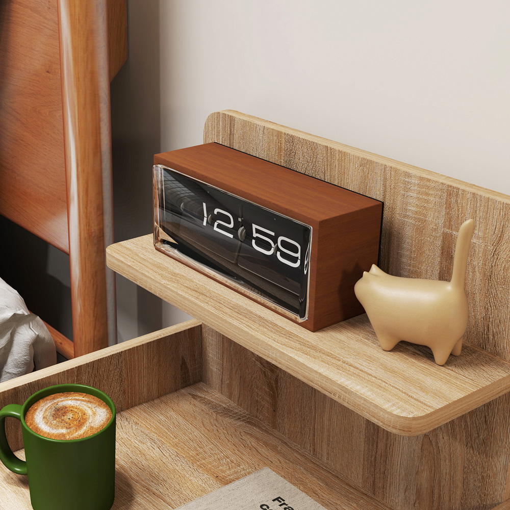 Portland Single Drawer 3 Shelf Natural Wood Effect Bedside Table Image 3