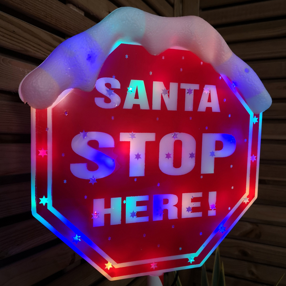 Samuel Alexander Premier Light Up Santa Stop Here Christmas Sign 110cm Image 4