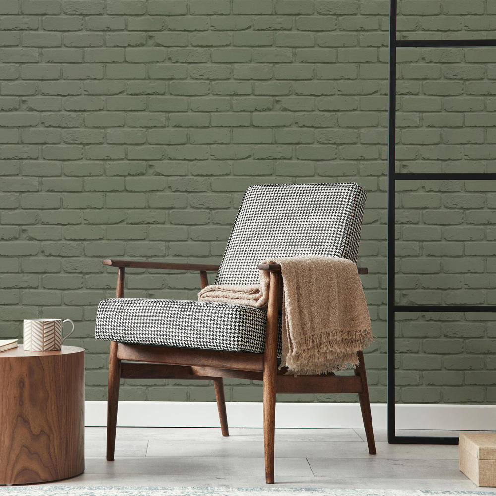 Fine Decor Painted Brick Sage Wallpaper Image 5