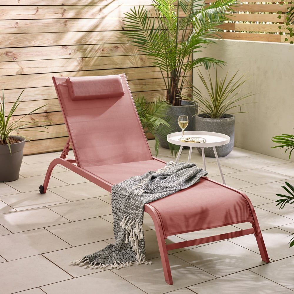 Furniturebox Set of 2 Pink Adjustable Sun Lounger with Headrest Image 4