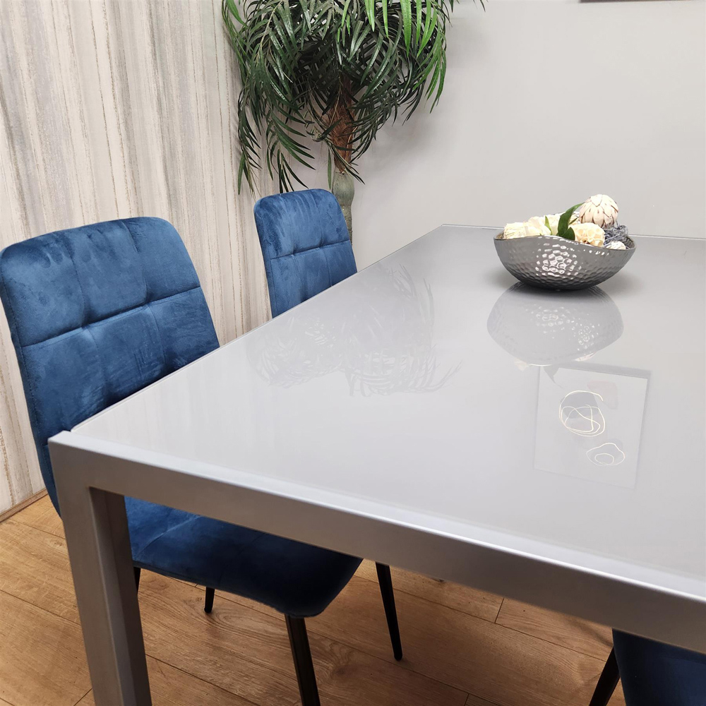 Portland 4 Seater Velvet Dining Set Grey and Blue Image 6