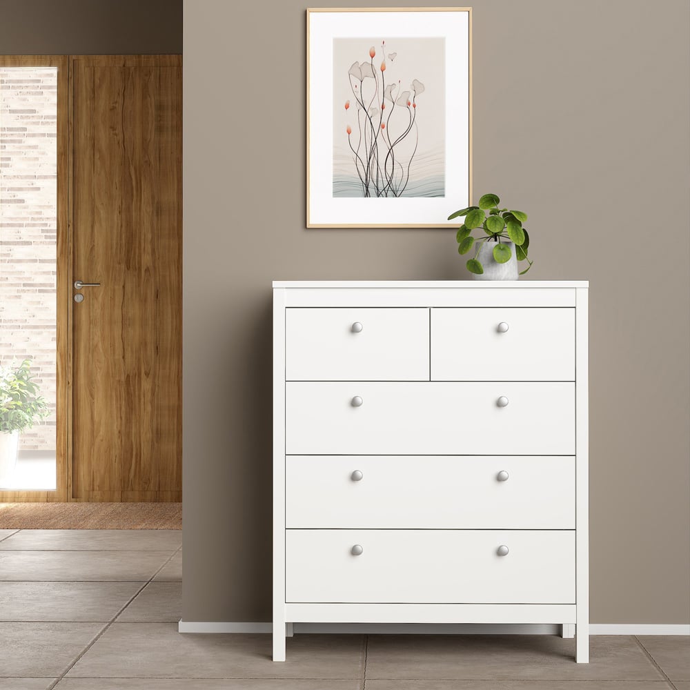 Florence Madrid 5 Drawer White Chest of Drawers Image 5