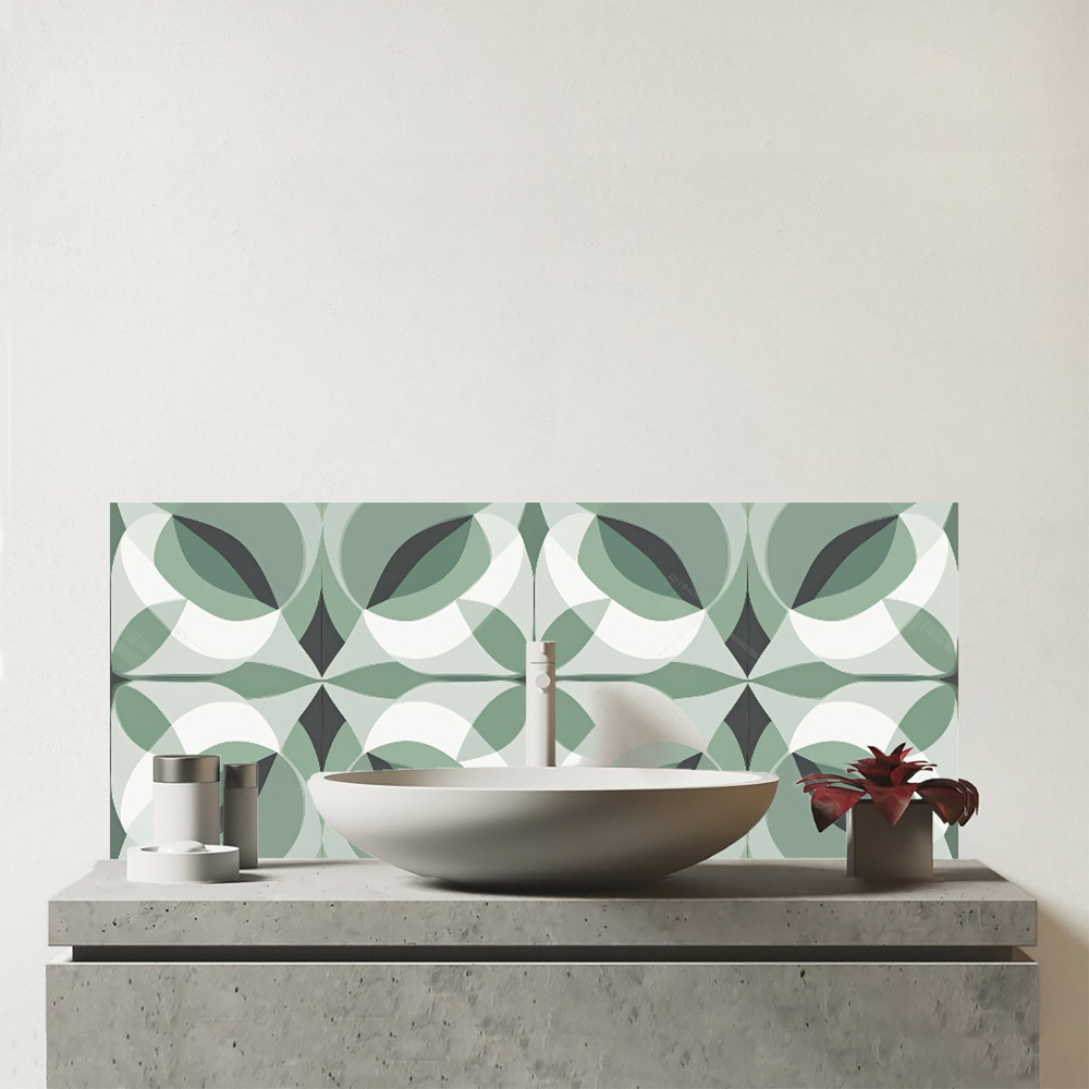 Warren Reed Designer Geometric Green Grey Glass Bathroom Splashback 25 x 60cm Image 1
