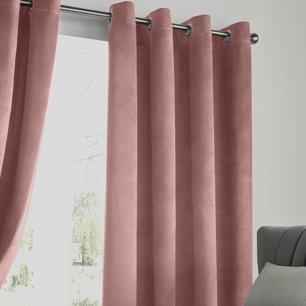 Alan Symonds Blush Velvet Blackout Ring Top Eyelet Curtains 168 x 137cm Image 2