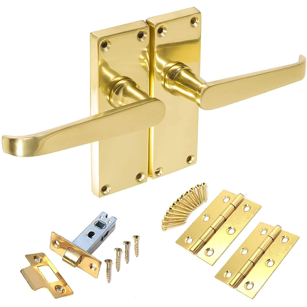 Golden Grace Victorian Straight Polished Brass Lever Latch Door Handles Set 5 Pack Image 2