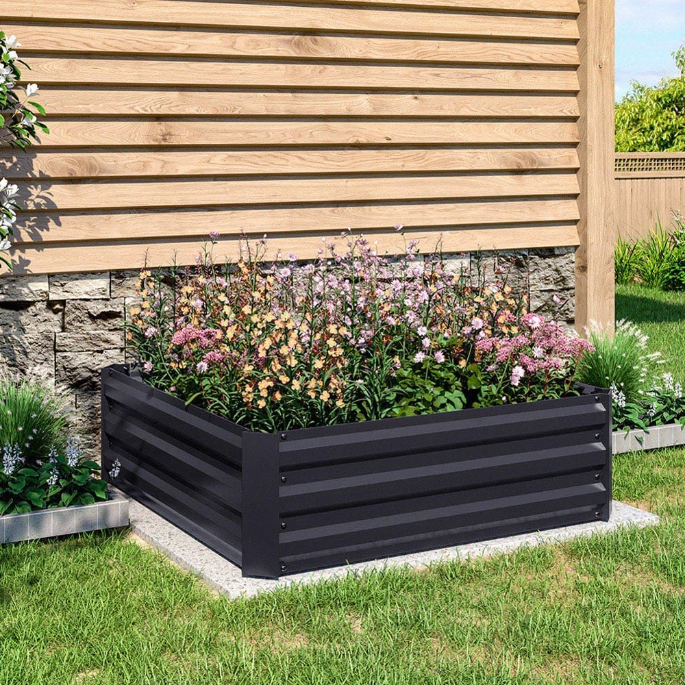 Living and Home Charcoal Black Galvanized Steel Outdoor Garden Bed 100 x 100cm Image 8