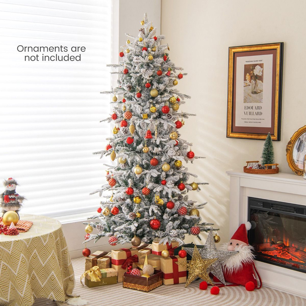 Costway Pre Lit White Flocked LED Artificial Christmas Tree with Natural Pine Cone 6ft Image 4