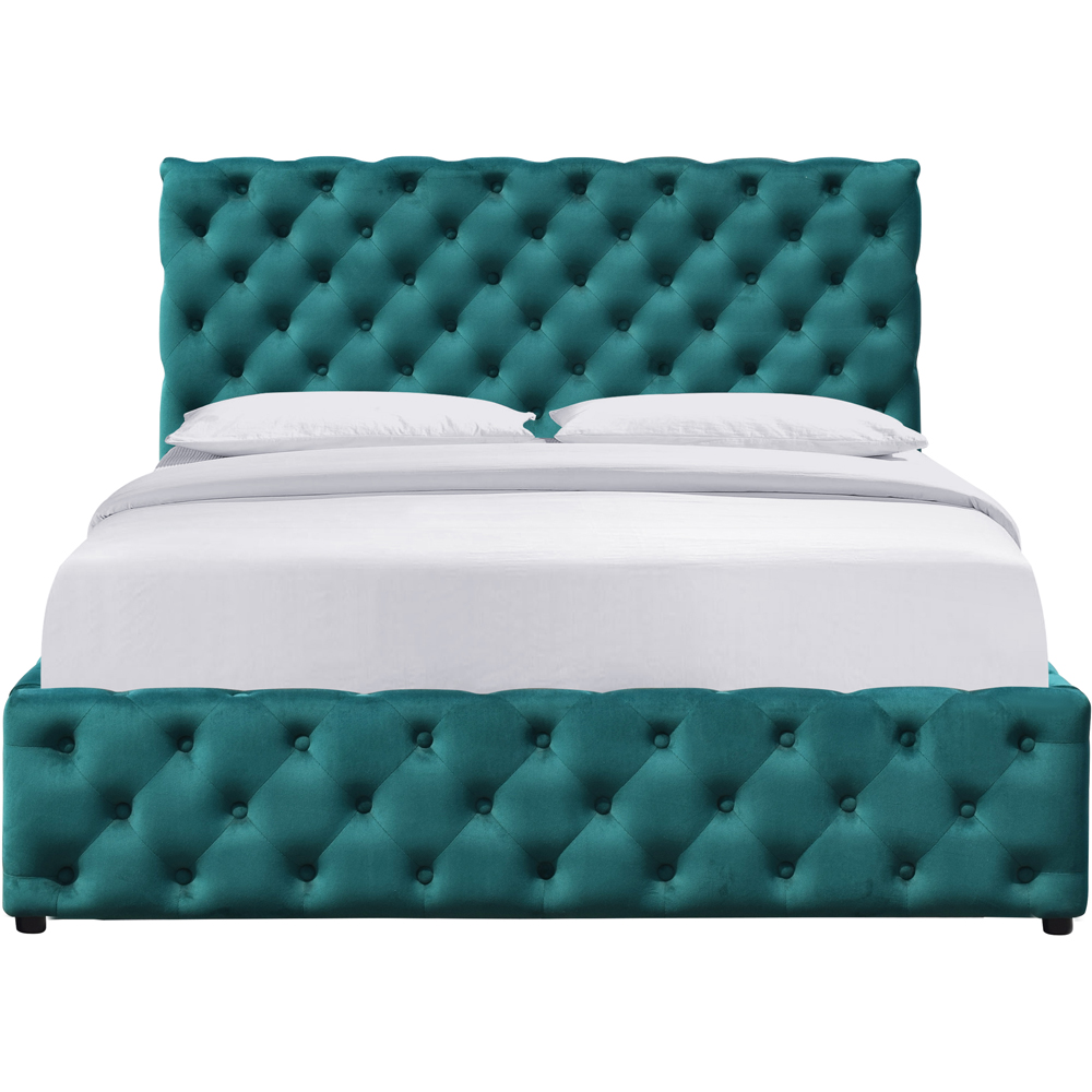 Comfy Living Double Green Tufted Fabric Gaslift Bed Frame Image 2