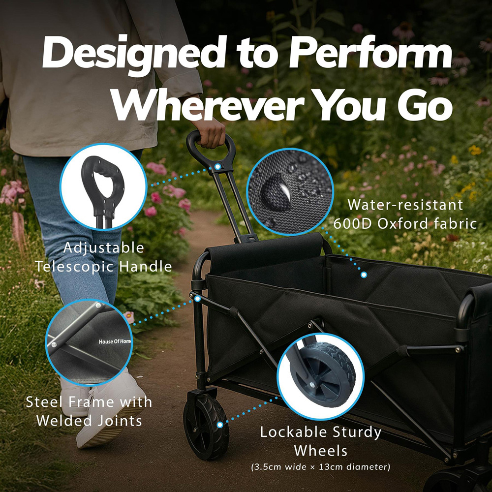 House of Home Black Folding Festival Trolley 70L Image 6