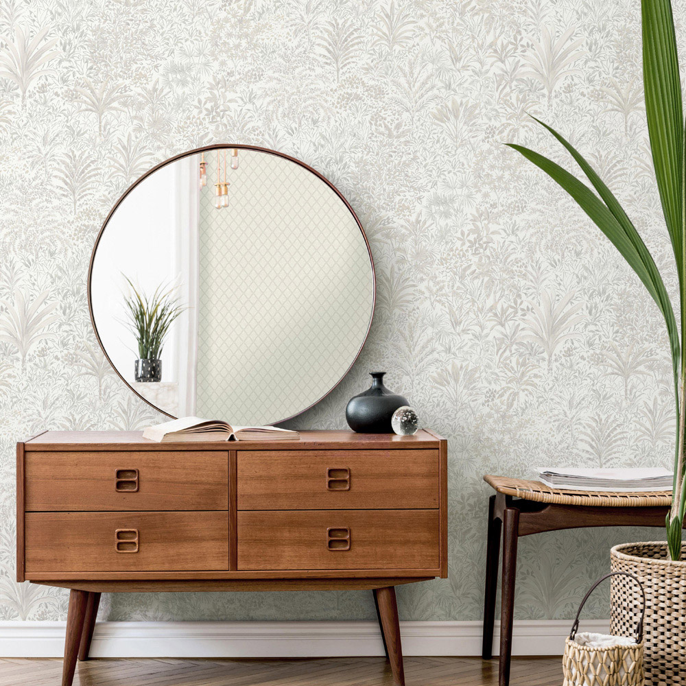 Vymura Capri Palm Landscape White and Silver Vinyl Wallpaper Image 2