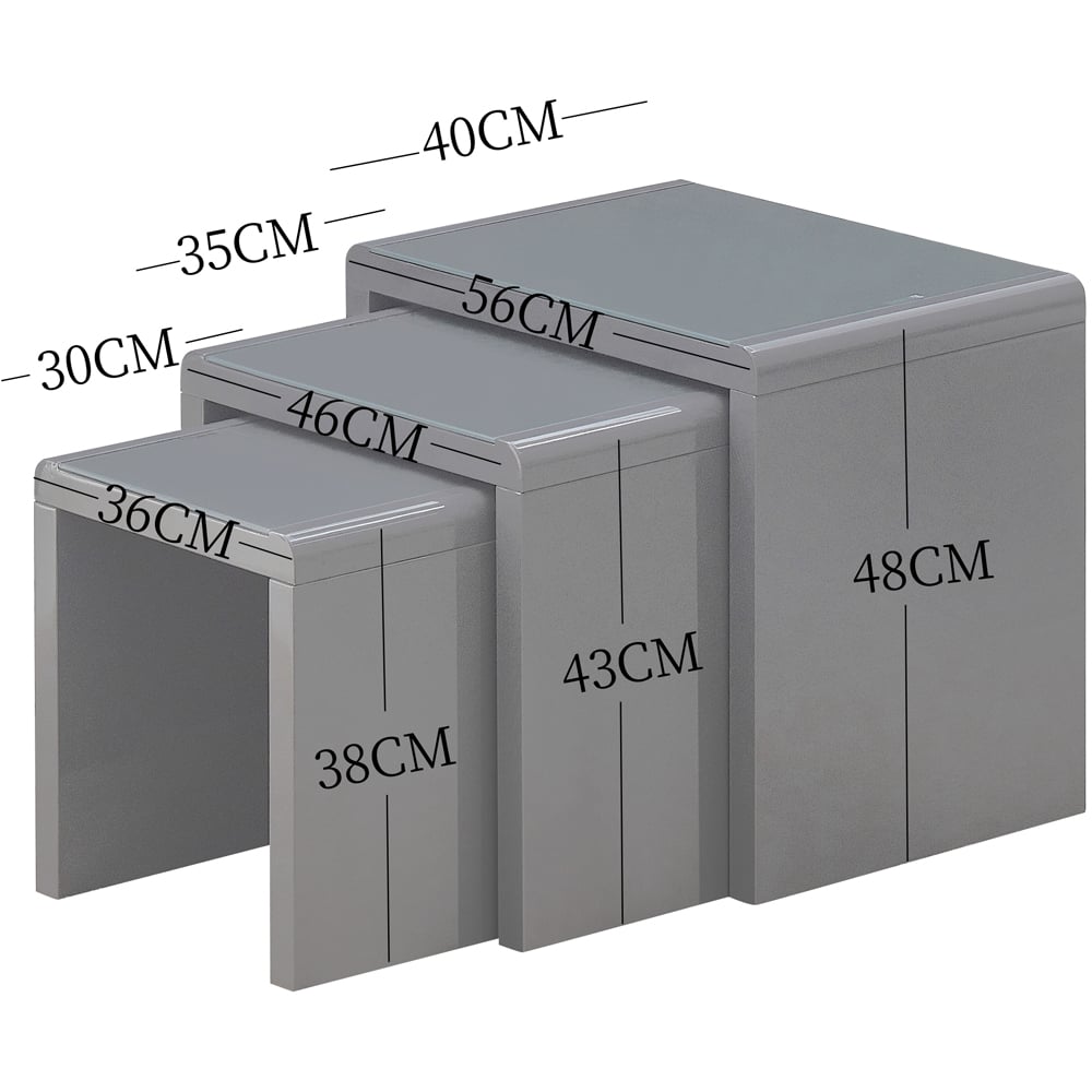 Comfy Living Grey High Gloss Glass Nest of Tables Set of 3 Image 5