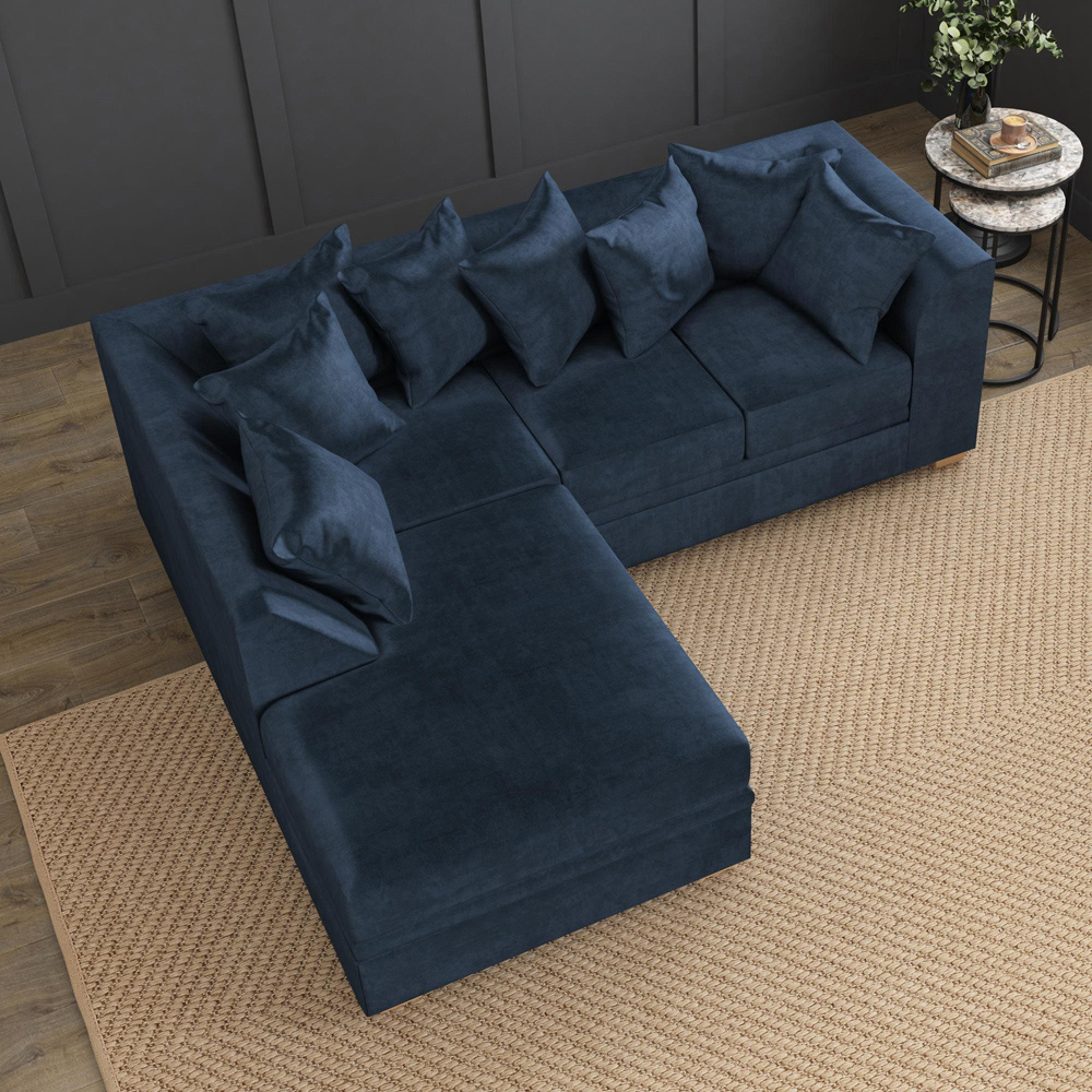Modo 3 Seater Royal Blue Plush Velvet Left Hand Scatter Back L-Shape Corner Sofa Image 7