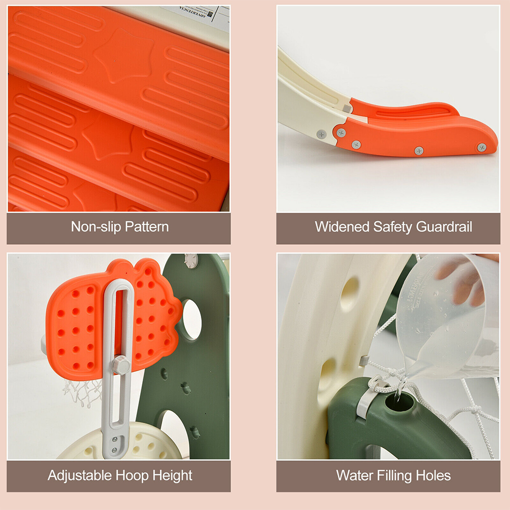 Costway Kids Orange 6 in 1 Slide and Swing Set with Adjustable Basketball Hoop Image 7