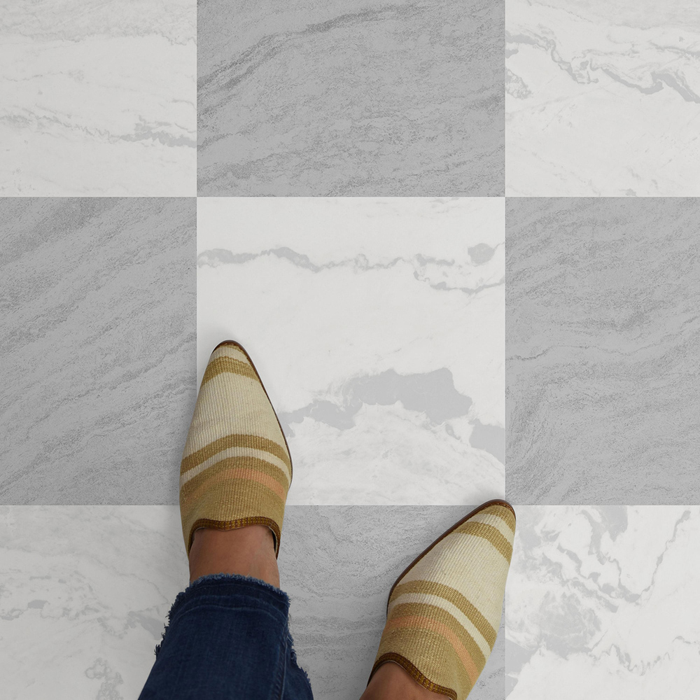 Floorpops Langley Grey ad White Peel and Stick Floor Tile 30.48 x 30.48cm 10 Pack Image 4