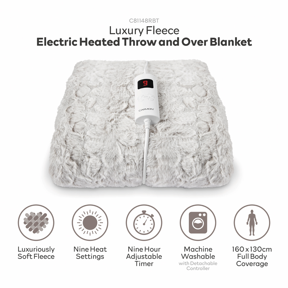 Carmen White Fleece Electric Heated Throw Over Blanket 160 x 130cm Image 7