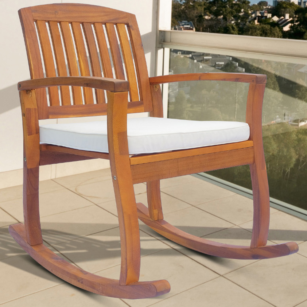 Outsunny Wood Rocking Chair with Cushion Image 1