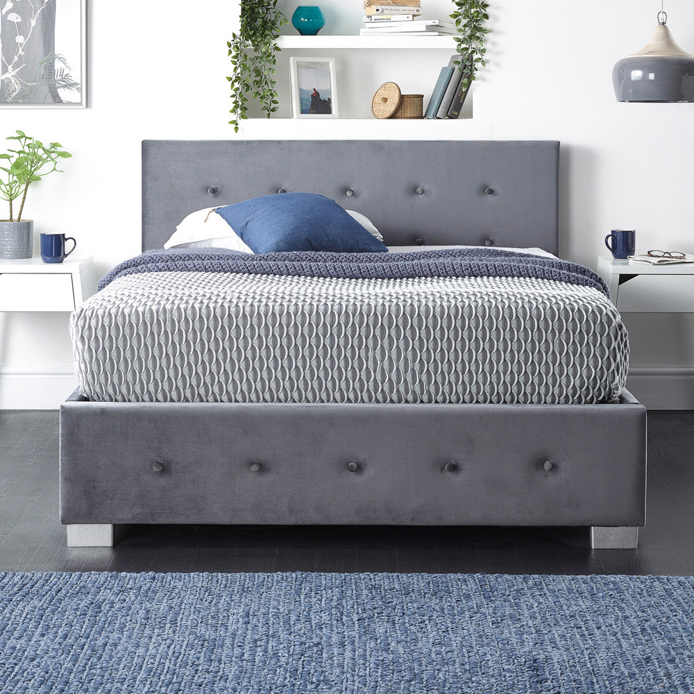Aspire King Size Grey Plush Velvet Side Opening Ottoman Storage Image 2