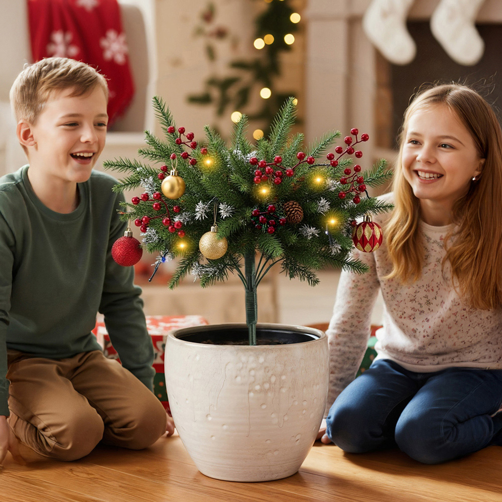 Living and Home Pre-Lit Christmas Planter Bush with Frosted Foliage 60cm 2 Pack Image 7