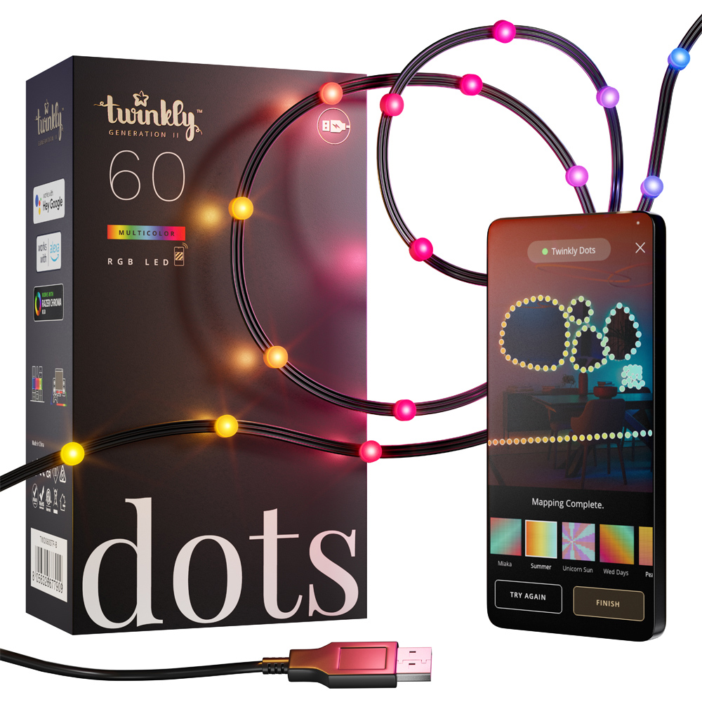 Twinkly Dots 60 RGB LED Smart Black Cable String Light 3m Image 2