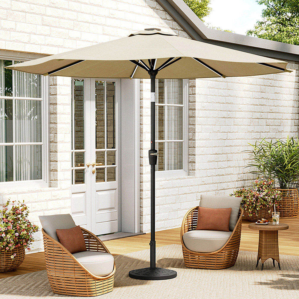 Living and Home Beige Solar LED Crank and Tilt Parasol with Resin Floral Base 3m Image 7