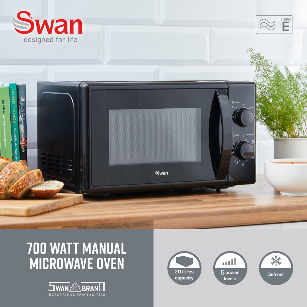 Swan SM4420BLK 20L Black Manual Microwave with 5 Power Levels and Defrost Function 700W Image 3
