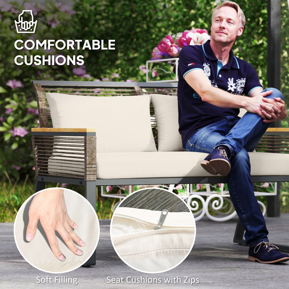 Outsunny 4 Seater Grey Wicker Garden Sofa Set with Cushions Image 6