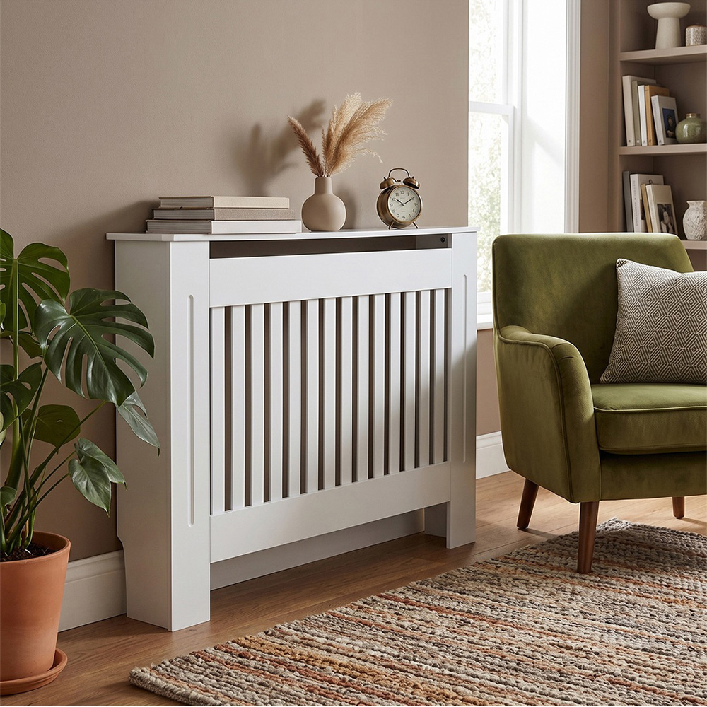 Living and Home White Slatted Radiator Cover 112 x 83cm Image 2