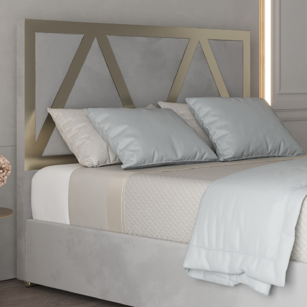 Alison Grey Single Velvet Upholstered Metal Bed Frame with Panelled Headboard Image 3