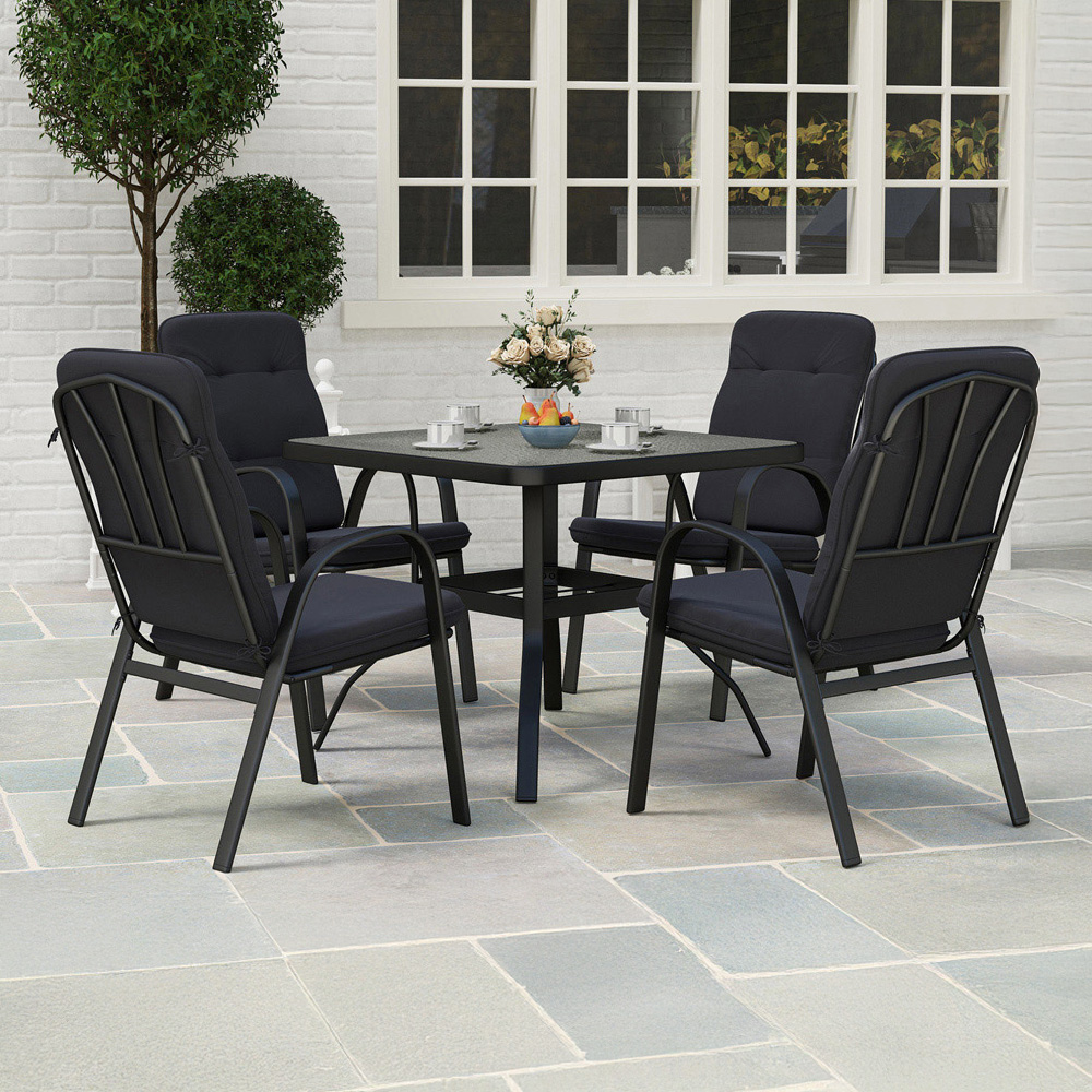 Outsunny 4 Seater Garden Dining Set with Umbrella Hole Black Image 1